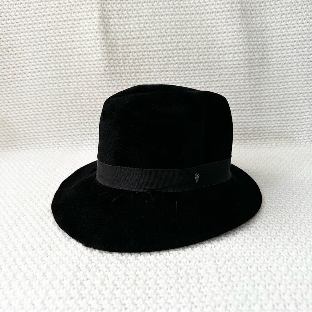 Helen Kaminski Australia Black Rabbit Fur Felt Ribbon Trim Fedora Classic Hat OS